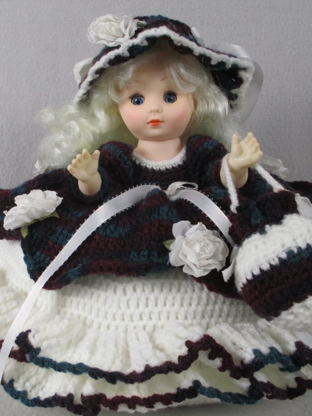Handmade Bed Doll Wine Red & Blue Collectible Style Soft